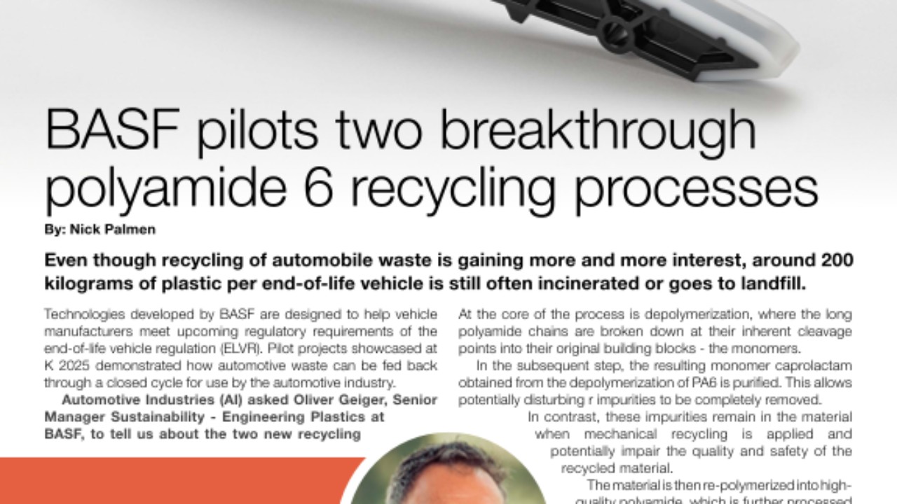 Even though recycling of automobile waste is gaining more and more interest, around 200
kilograms of plastic per end-of-life vehicle is still often incinerated or goes to landfill.